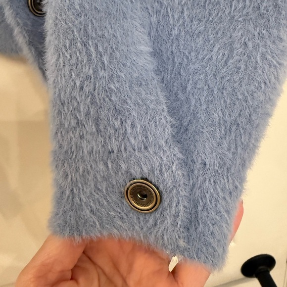 RINO & PELLE Bubbly Short Knitted Jacket In Light Blue Fuzzy Sweater Medium - Picture 9 of 11